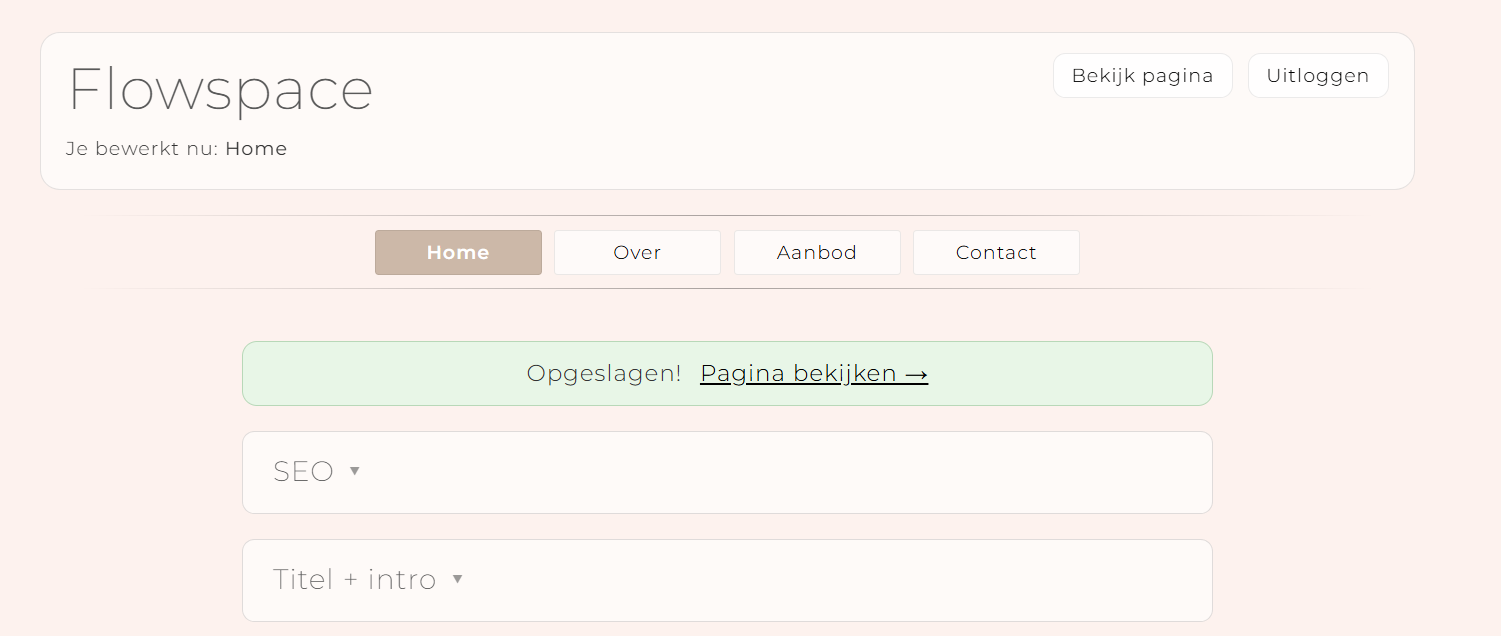 De groene bevestiging Opgeslagen met een link om de pagina te bekijken