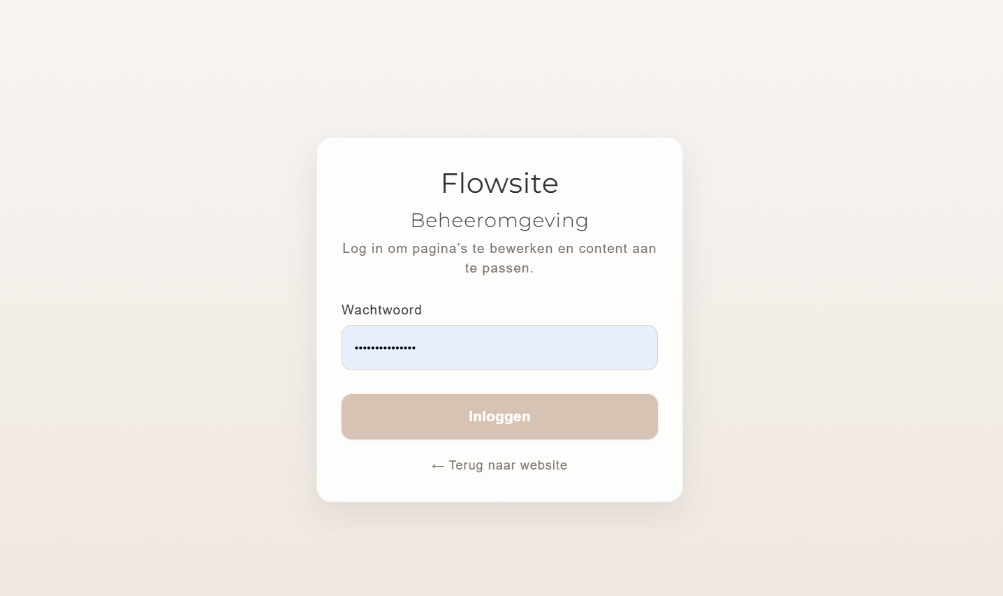 Het inlogscherm van Flowspace met het wachtwoordveld en de knop Inloggen